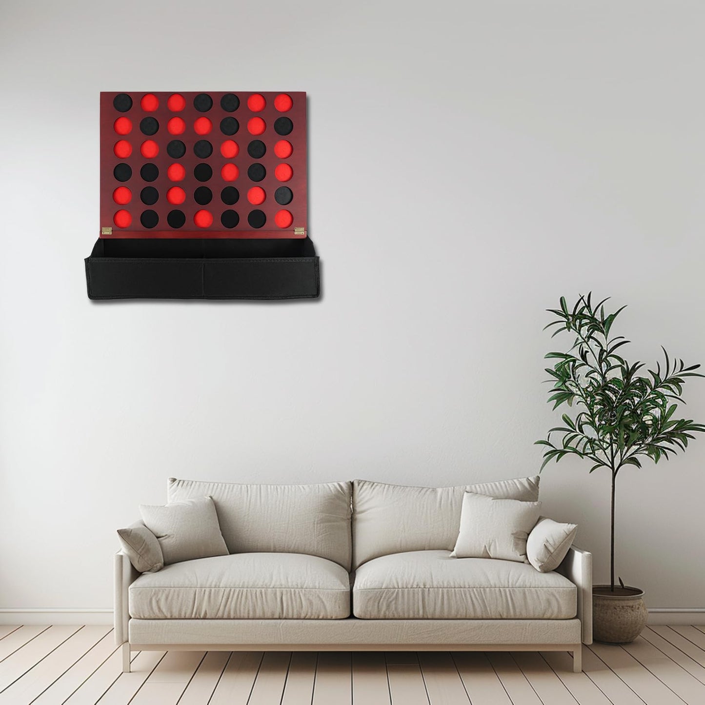 Wahartoly Wall Mounted Wooden Giant 4 in A Row Room Wall Decor Game Accessories and Decor Four in A Row with Pieces Coins Large Size 22 Inch Drop Four Connect Game Solid Wood Game Board (Red Peach)