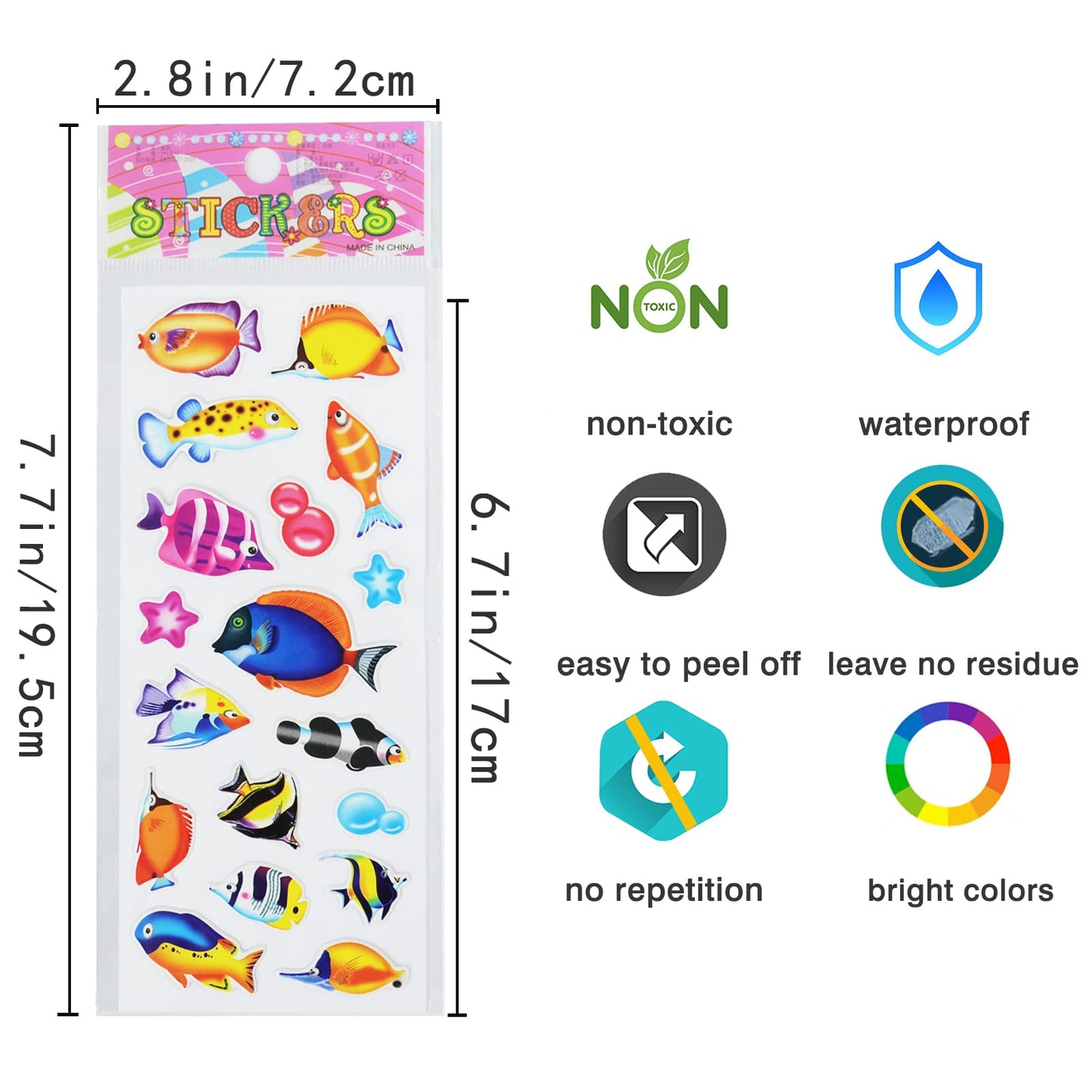 24 Sheets(500+) 3D Puffy Stickers for Toddlers Kids, Bulk Preschool Sticker Sheets for Reward, Craft, Scrapbooking Including Animal, Fruits, Dinosaurs, Fish and More