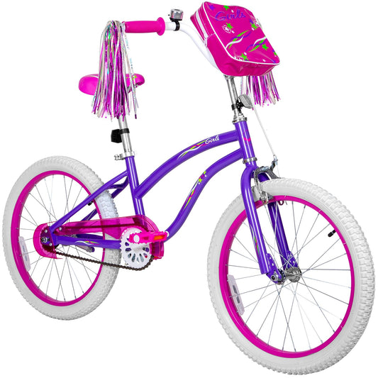 WEIZE Girls Bike for 6-12 Years Old Kids, 20 Inch Kids Bike with Training Wheels, Streamers, Basket and Doll Seat, Children Bicycles with Coaster Brake, Multiple Colors