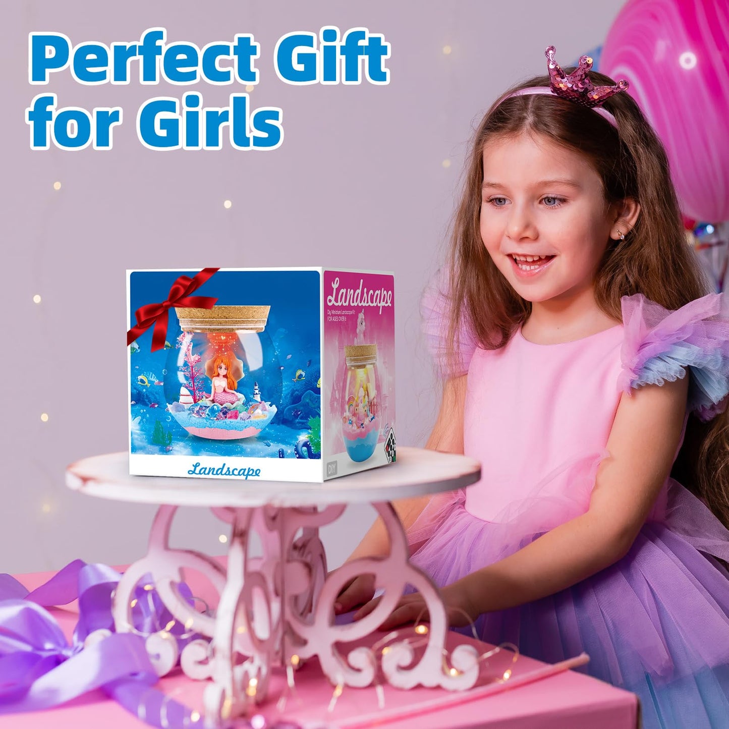 Woumserta Mermaid DIY Terrarium Kit - Mermaid Craft Toys for Girls Age 6-8, DIY Light Up Terrarium Kit Gifts for Kids 6-12