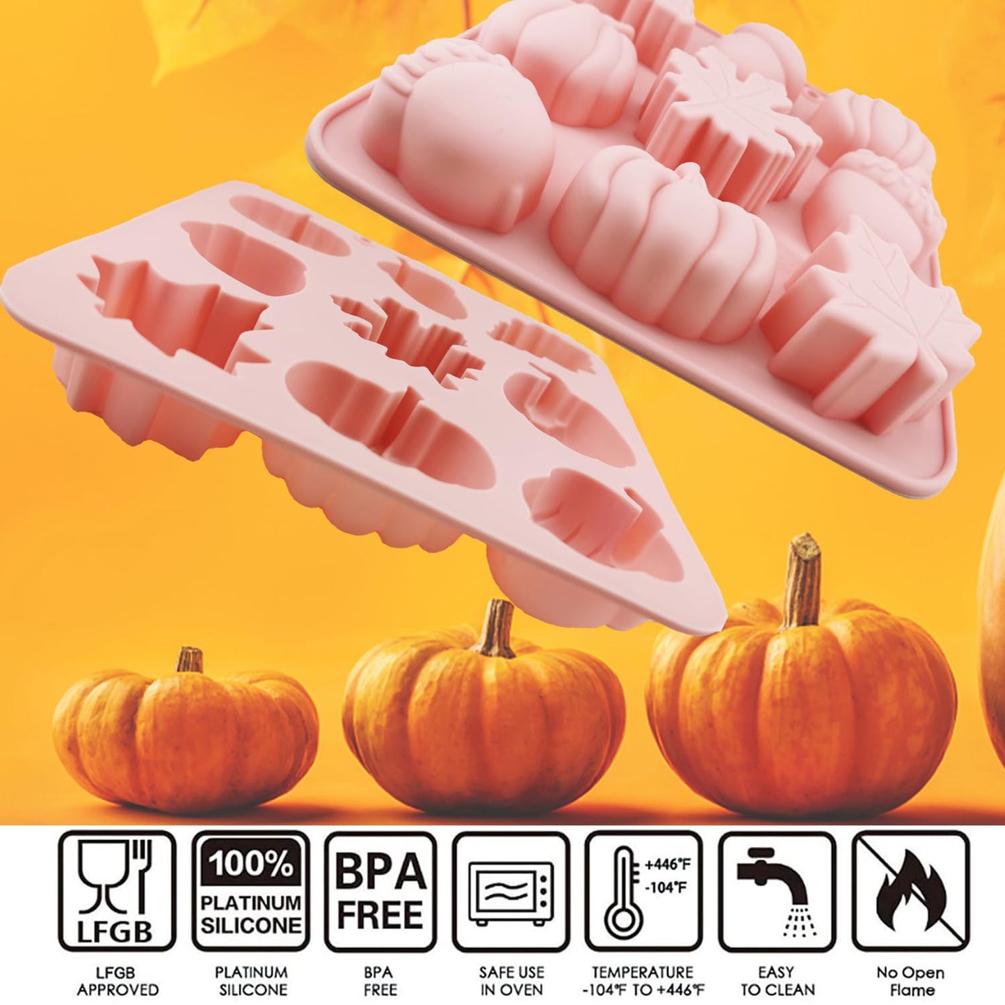 2Pcs 3D Pumpkin Silicone Mold Fall Silicone Mold Halloween Thanksgiving Candy Mold Autumn Maple Leaf Acornshape Chocolate Candy Cake Pan Baking Tray Molds for Cake Decoration upcake Toppers Resin Cand