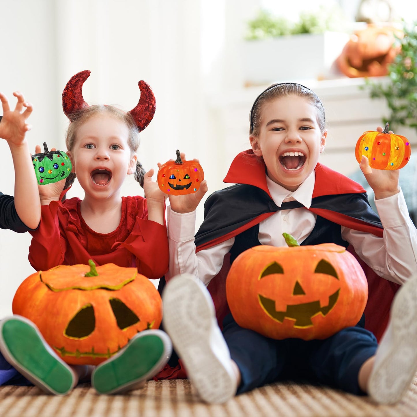 Winlyn 16 Sets 3" DIY Fall Pumpkin Painting Kits Paint Your Own Pumpkins White Foam Craft Pumpkins with Jack-O-Lantern Face Stickers for Classroom Thanksgiving Halloween Decor Holiday Party Activities