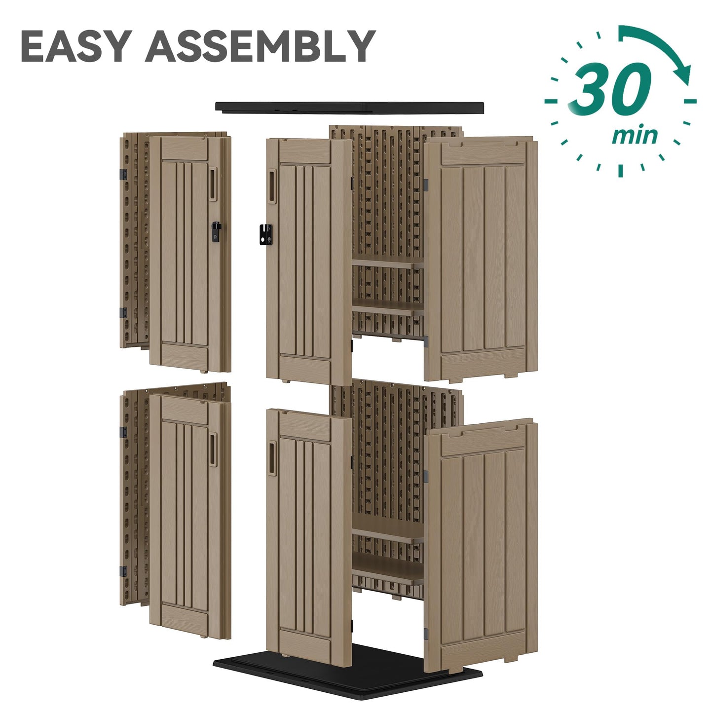 YITAHOME Outdoor Storage Cabinet with 4 Shelves, Waterproof Resin Vertical Tool Shed, Lockable 30 cu. ft. Storage Shed for Patio, Garden, Yard, Brown