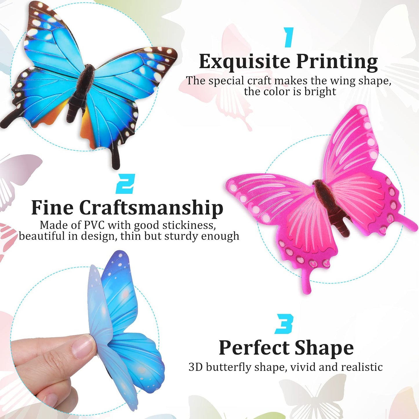 48 Pieces Glow in The Dark Butterflies for Ceiling 3D Butterfly Decal Sticker Wall Decor DIY Adhesive for Room Nursery Living Room Luminous Realistic Home Garden(Purple and Blue)