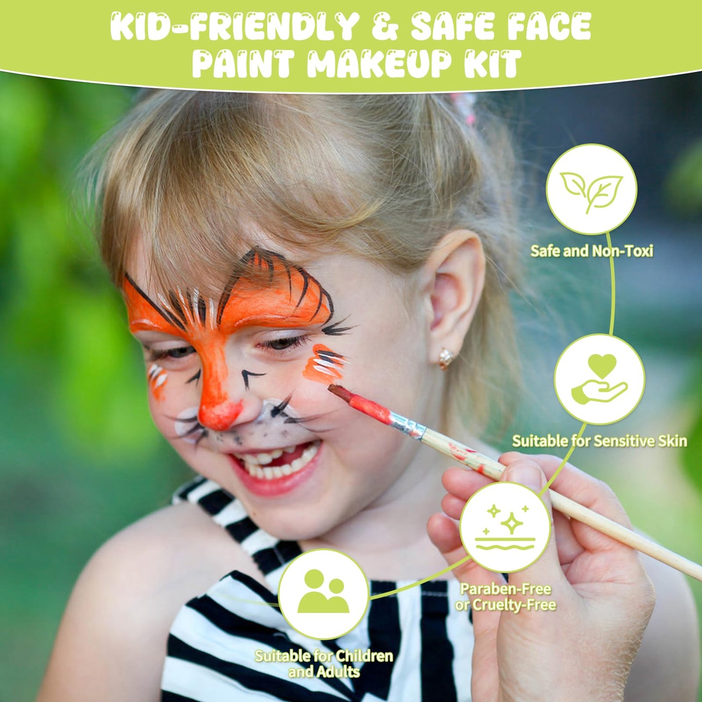 44 Color Face Painting Kit for Kids - Non Toxic Water Activated Face Paint Palette with Stencils, Brushes, Gems & Glitter. Halloween, Carnival, Party; Costume Makeup for Creative Activities