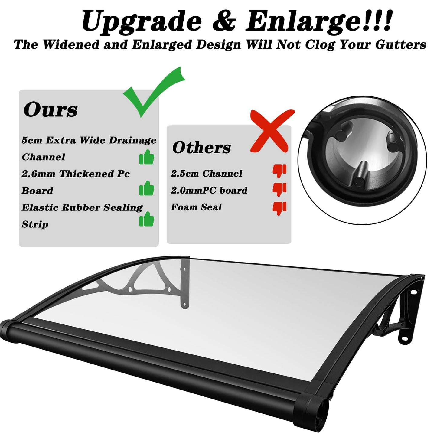 XYJBHB 40 * 80 in Aluminum Window Door Awning Canopy Upgraded Extra-Wide Drainage Gutter UV, Rain & Snow Protection, Easy Install for Exterior Sun Shutter
