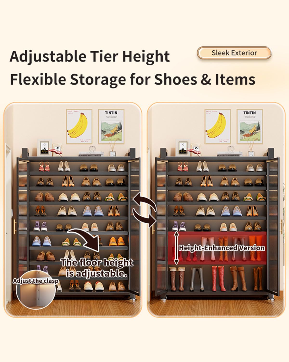 7-Tier Shoe Rack Storage Organizer, Grey – Space-Saving Shoe Cabinet, Holds 30–35 Pairs, Sturdy Metal Frame, Easy Assembly – Closet, Entryway, Bedroom Shoe Storage Solution