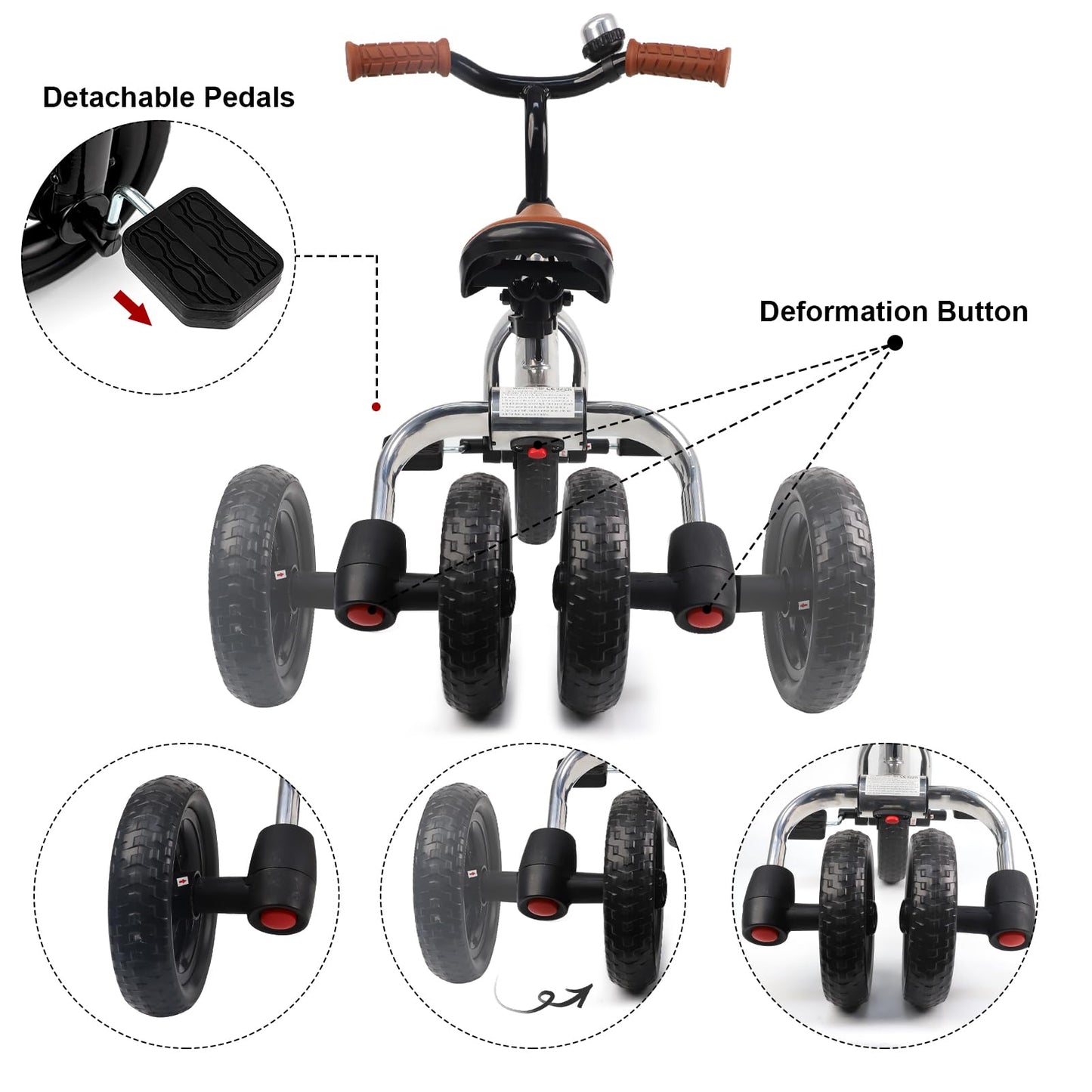 XPIY Tricycle for Toddlers Age 2-5 Years Old, 3 in 1 Folding Toddler Bike for Boys and Girls, Kids' Bike Trike with Detachable Pedal and Adjustable Seat (Glitter Silver)