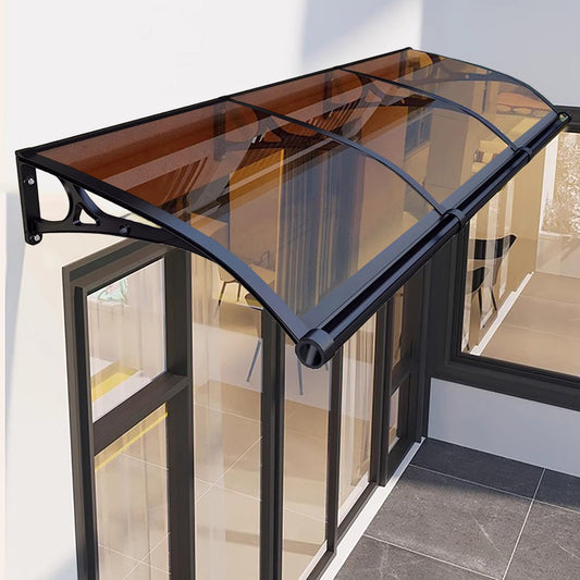 Window Awning Front Door Canopy, Outdoor Awning, Back Porch Garden Awning, Aluminum Alloy Large Sink, Modern Silent Polycarbonate Cover, Patio Porch Awning-Brown-60x60cm/24 x24