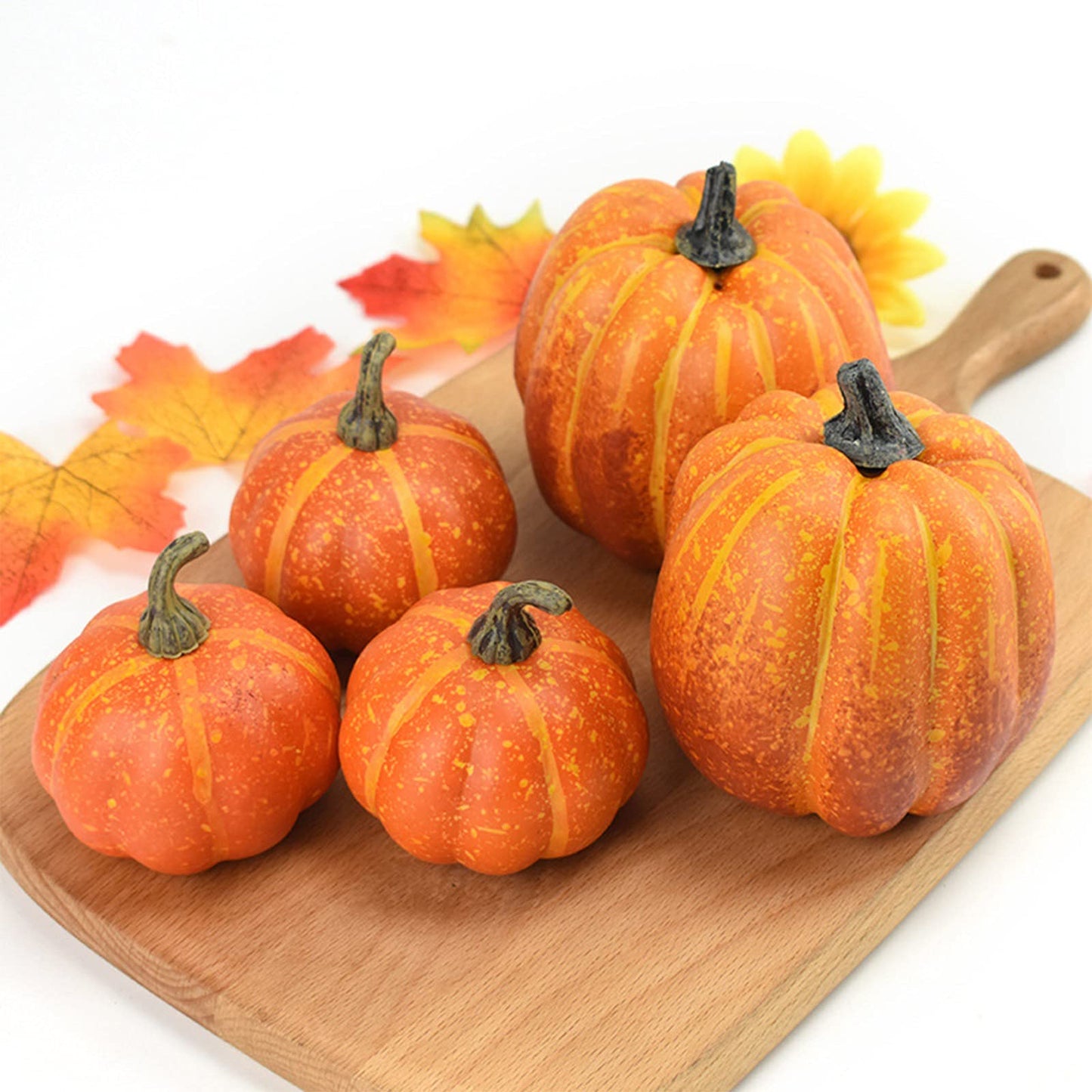 7Pcs Artificial Pumpkins of all Styles Halloween Decoration Rural Style Farmhouse Foam Pumpkin Harvest Season Thanksgiving Day is Suitable for Table top House Dining Table Party Decoration (Orange)