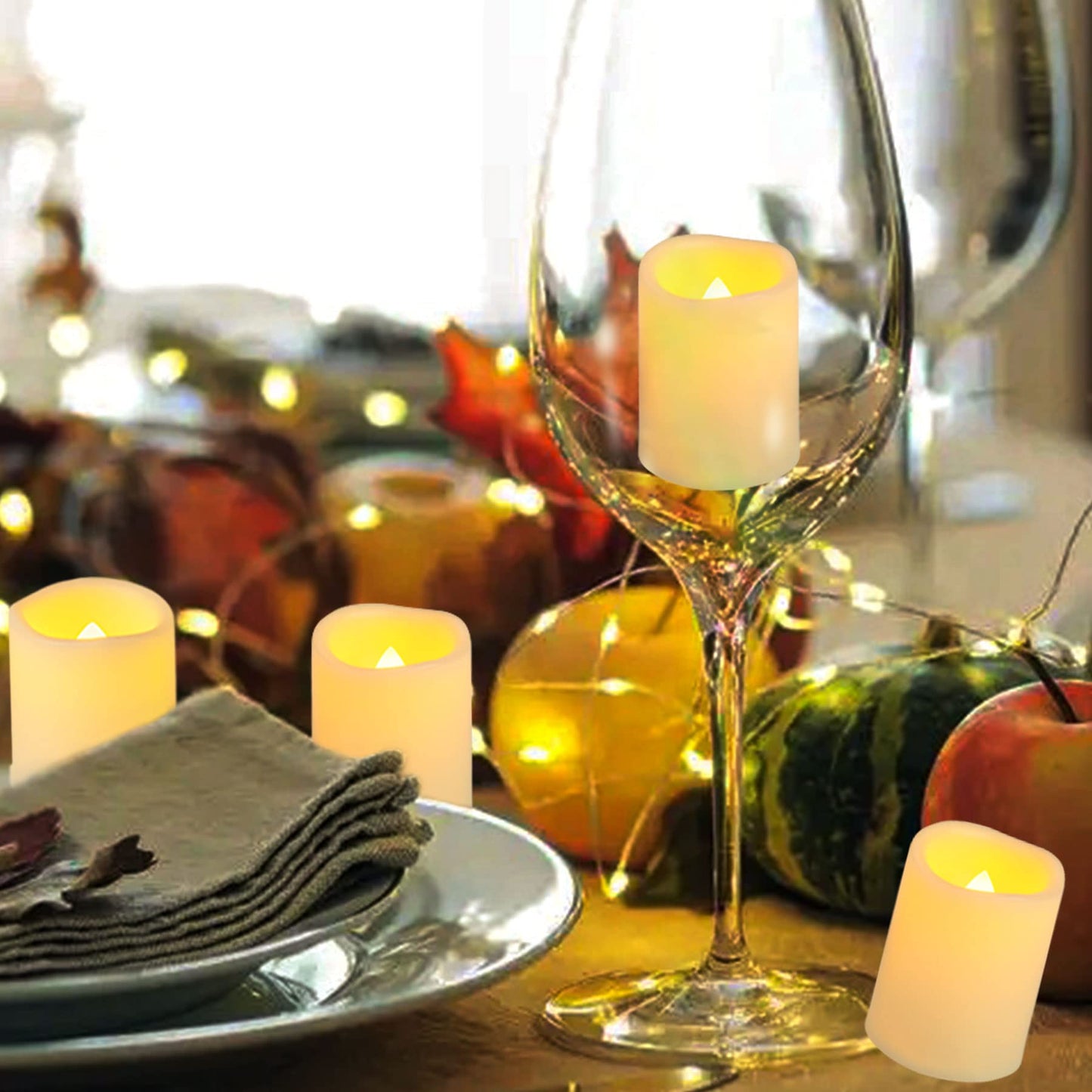 Yakpo 48 Pack 1.5" x 2" Votive Candles Battery Operated, Flameless Flickering LED Votive Tea Light Candles, Electric Powered Outdoor Flicker Candles Bulk for Holiday Wedding Halloween Home Decorations