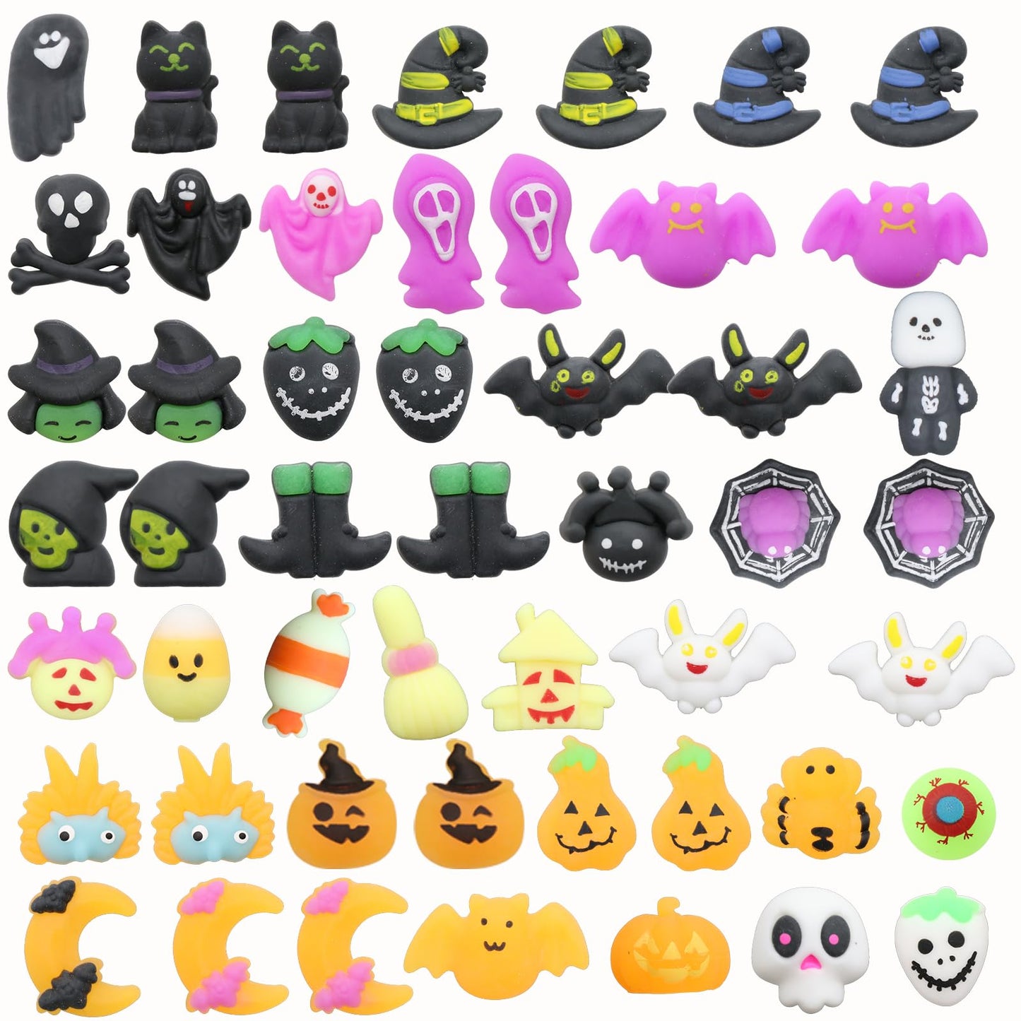 50 PCS Halloween Mochi Squishy Toys, Squishies Halloween Toys Halloween Party Favourite Pumpkin Ghost Spider, Mini Cute,Halloween Decorations Stress Relief Toys for Kids Adults