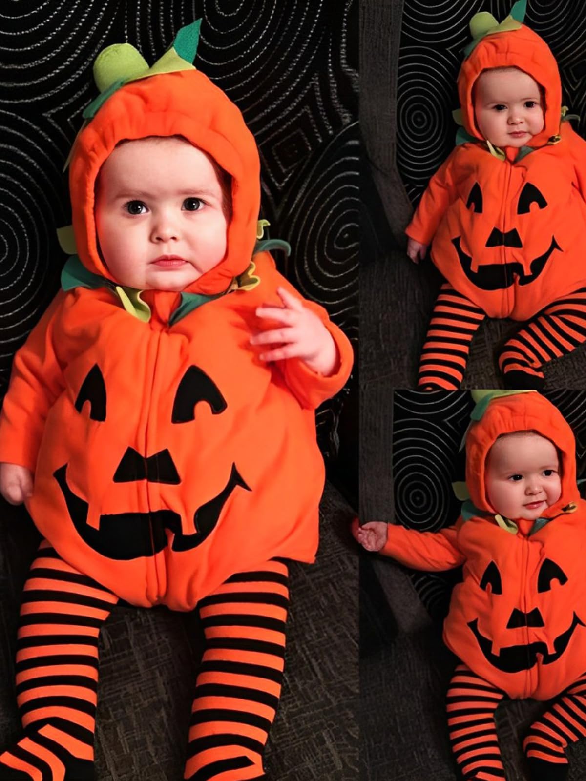 2Pcs Newborn Infant Baby Boy Girl Fleece Halloween Pumpkin Costumes Hoodie Romper Onesie Cotton Pants Outfit (3-6 Months, Orange-A)