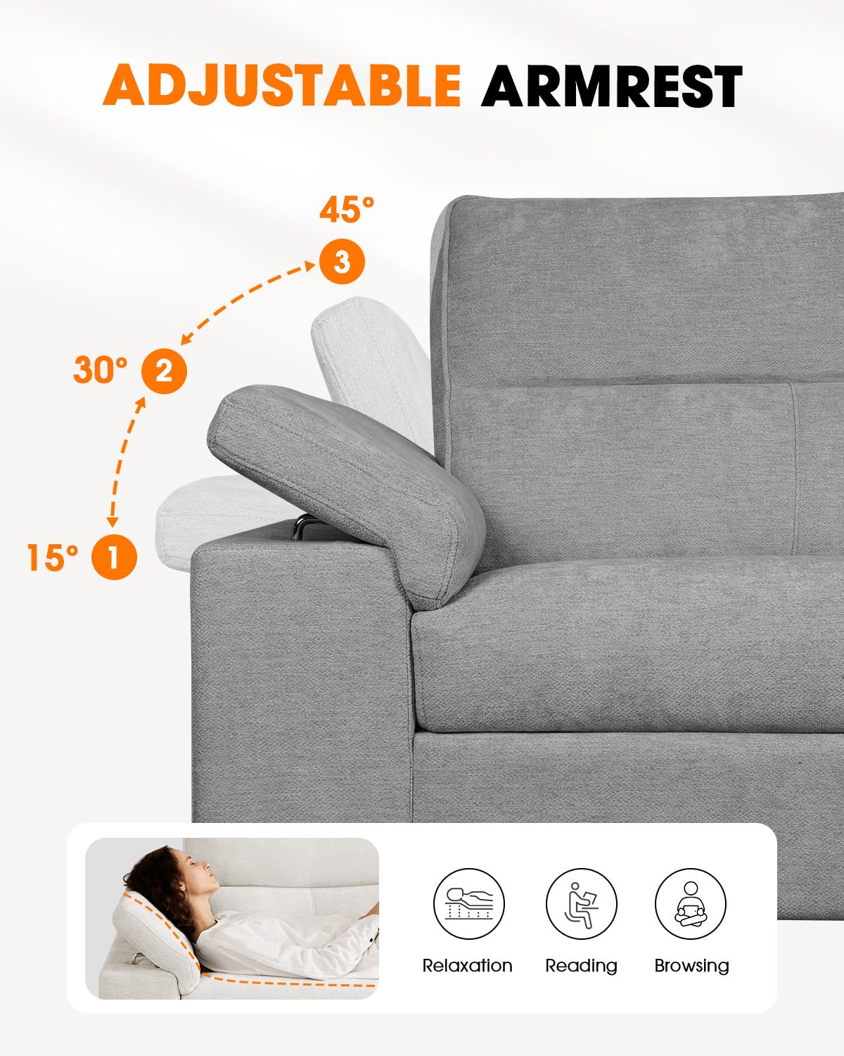 71.25" Modern Couches for Living Room, Deep Seat Sofa with 8” Cushion, Comfy 2-Seater Chenille Loveseat with Convertible Armrest, Removable Sofa Cover, High Leg(Light Gray)