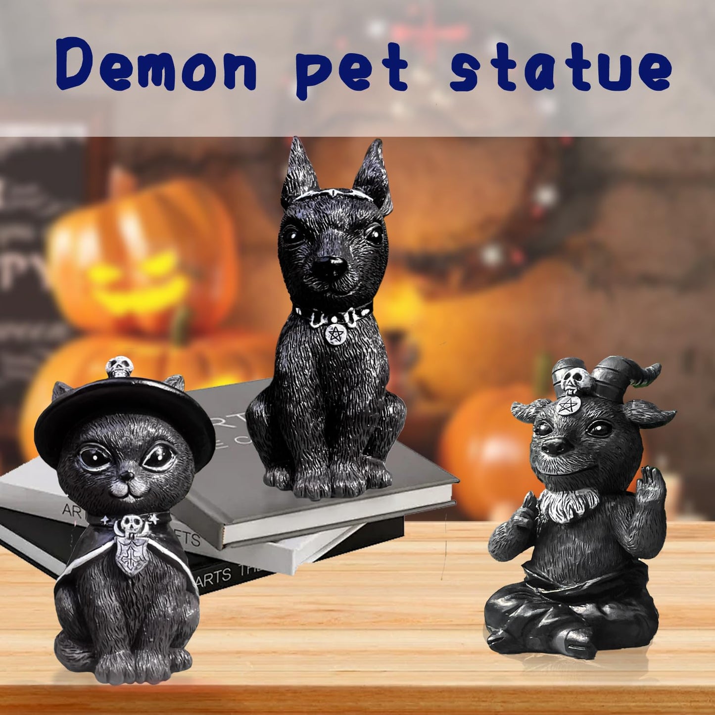 WISSLERMER 5 Sets of Halloween Resin Crafts, Home Decoration Ornaments, Cats, Dogs, Skeletons, Halloween Decoration Statues
