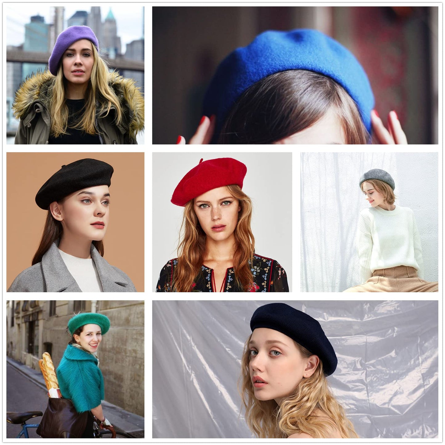 Women French Wool Beret Hats - Solid Color Classic Beanie Winter Cap(Red)