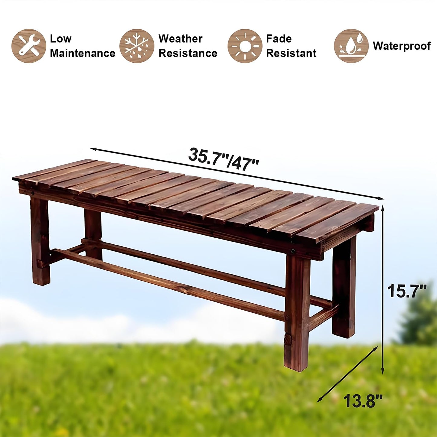 YangAera 35.4'' Outdoor Garden Benches Weatherproof Patio Bench Two-Person Seat Backless Bench Wood Bench with Slatted High Temperature Bench for Front Porch Backyard (Upgraded to Prevent Fading)