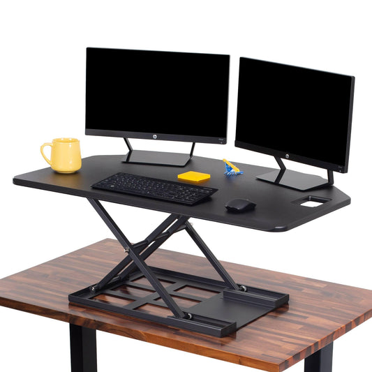 X-Elite Pro 40" Corner Standing Desk Converter with Pneumatic Lift | Adjustable Sit to Stand Riser, L-Shaped Desks & Cubicles | Fully Assembled Computer Workstation (Matte Black)