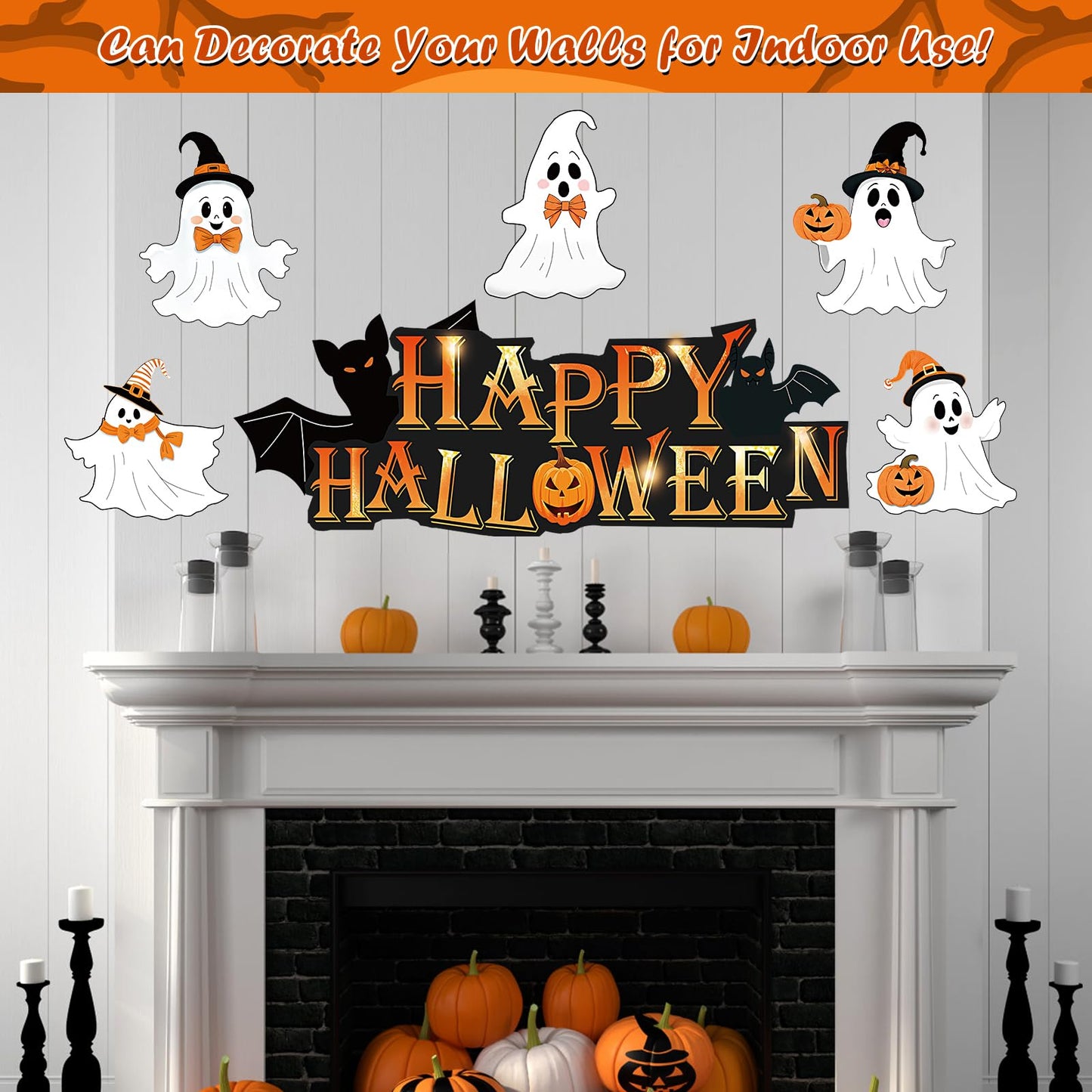 Woosytoo 6Pcs Cute Ghost Halloween Yard Signs with Stakes, Multicolor, Plastic, 14 Stakes, Lawn Signs, Happy Halloween