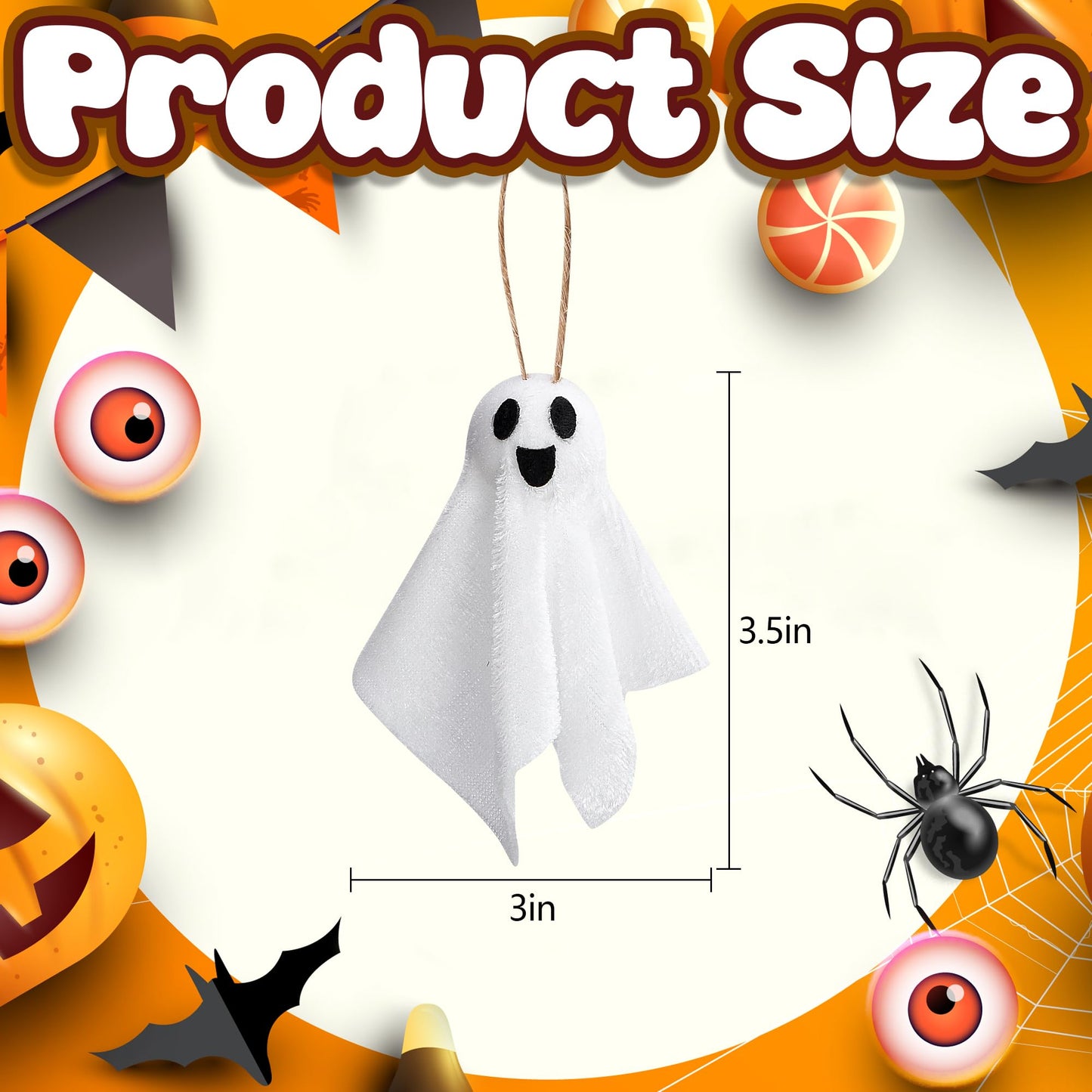 Watayo 16 Pcs Halloween Hanging Ghosts Decoration, 3.5" x 3" Outdoor Small Ghosts Tree Ornaments, Farmhouse Rustic White Cloth Ghost Hanging Decor for Yard Lawn Haunted House Party Decor