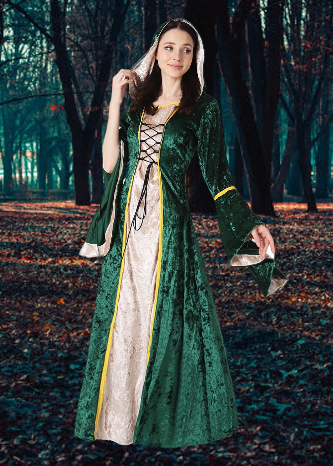 YEAXLUD Vampire Cute Halloween Costume for Woman Renaissance Medieval Evil Queen Dress Women's Black Witch Costumes Cosplay Apparel. (Green, Medium)