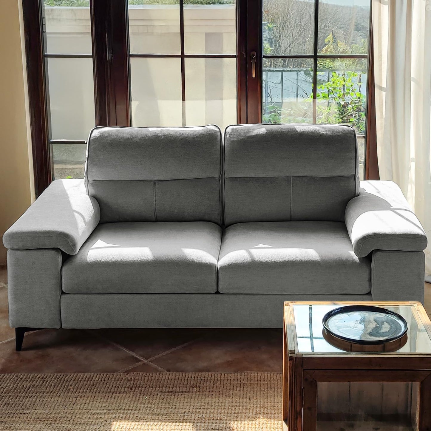 71.25" Modern Couches for Living Room, Deep Seat Sofa with 8” Cushion, Comfy 2-Seater Chenille Loveseat with Convertible Armrest, Removable Sofa Cover, High Leg(Light Gray)