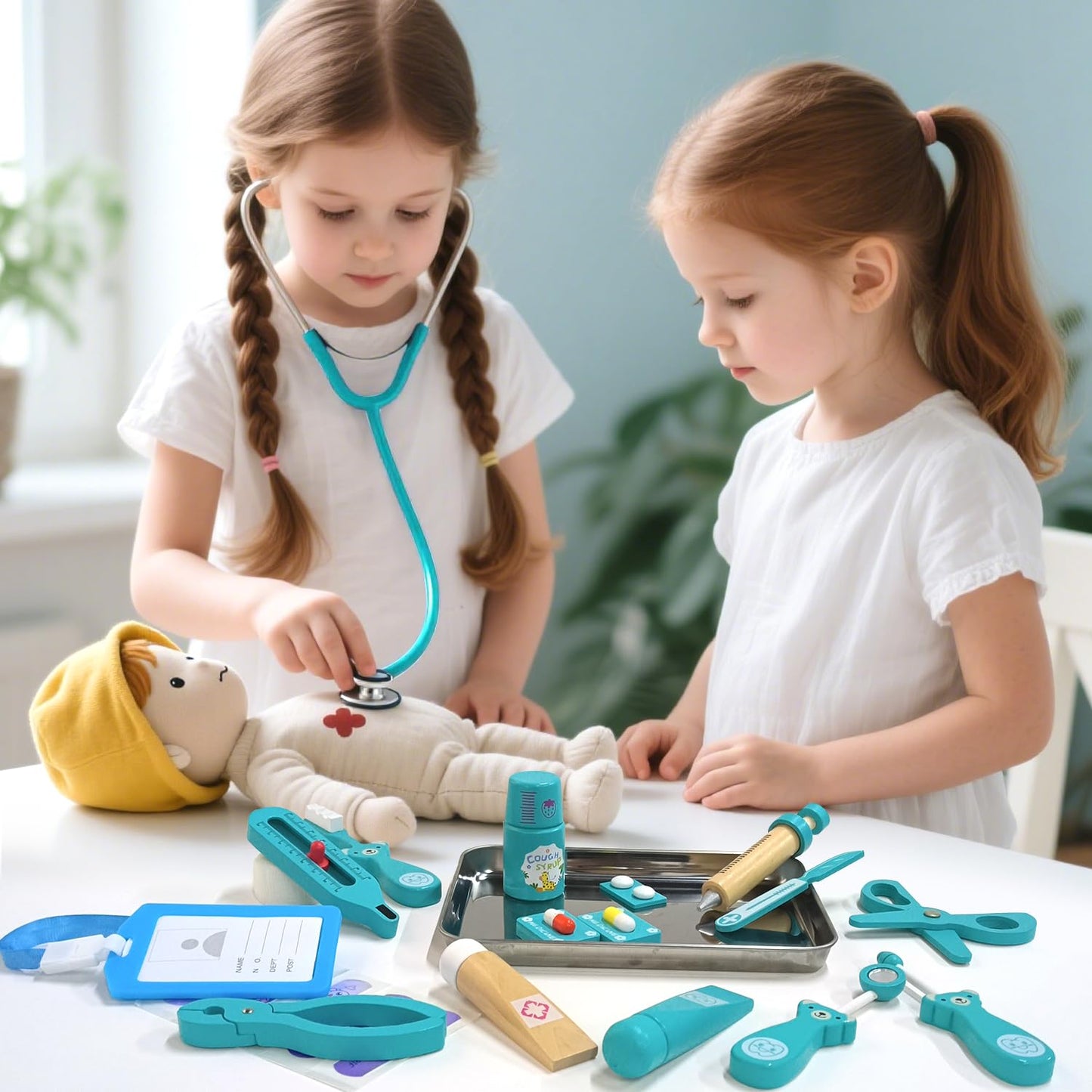 XZZO Doctor Kit for Toddlers 3-5, Wooden Kids Dentist Play Set, Doctor Play Set Pretend Play Toys for Toddlers , Realistic Wooden Medical Kit Role Play Set, Gifts for Boys Girls 3+ Years