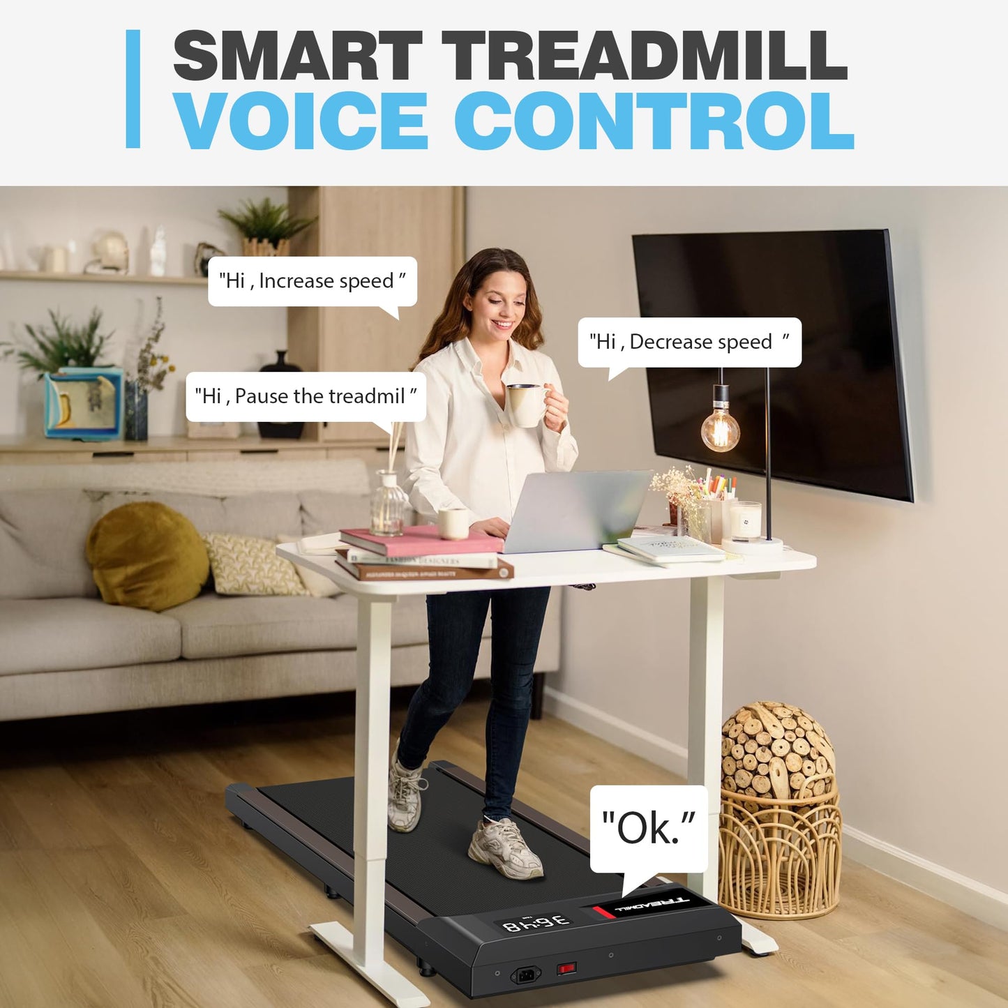 WELLFIT Walking Pad with 10% Incline,265 lbs Max Capacity,Quiet Standing Under Desk Walking Jogging Treadmills for Home,Works for APP/Voice Control/Remote Control