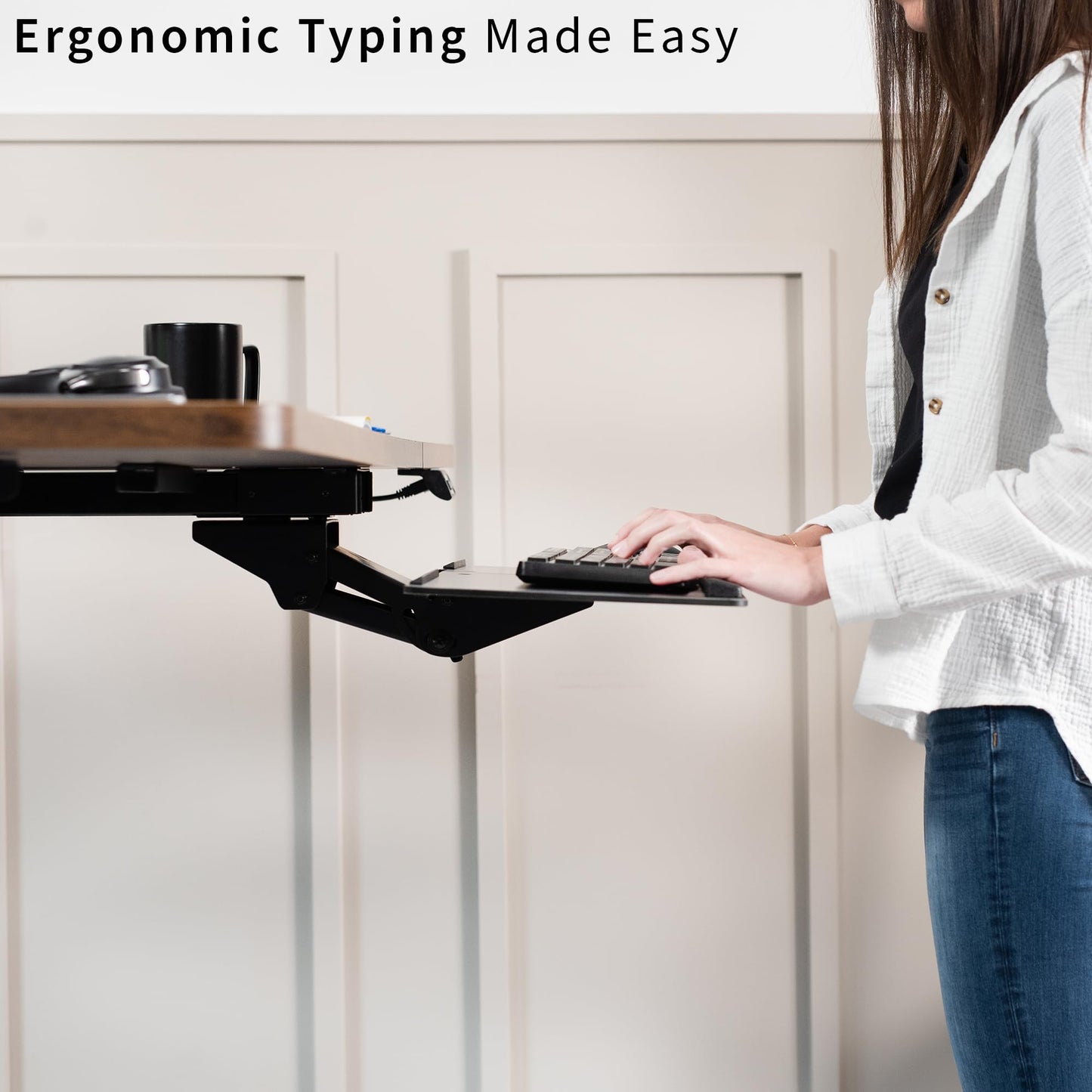 VIVO Adjustable Computer Keyboard and Mouse Platform Tray Deluxe Smooth Rolling Track Under Table Desk Mount, Black, MOUNT-KB04C