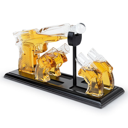 Whiskey Decanter & Glasses Set - Whiskey Decanter with Shot Glasses on on Mahogany Tray - Old Fashioned Bourbon Liquor Drinks Rocks Glasses Set, Whiskey Holiday Gift Box - Bezrat (Mahogany)
