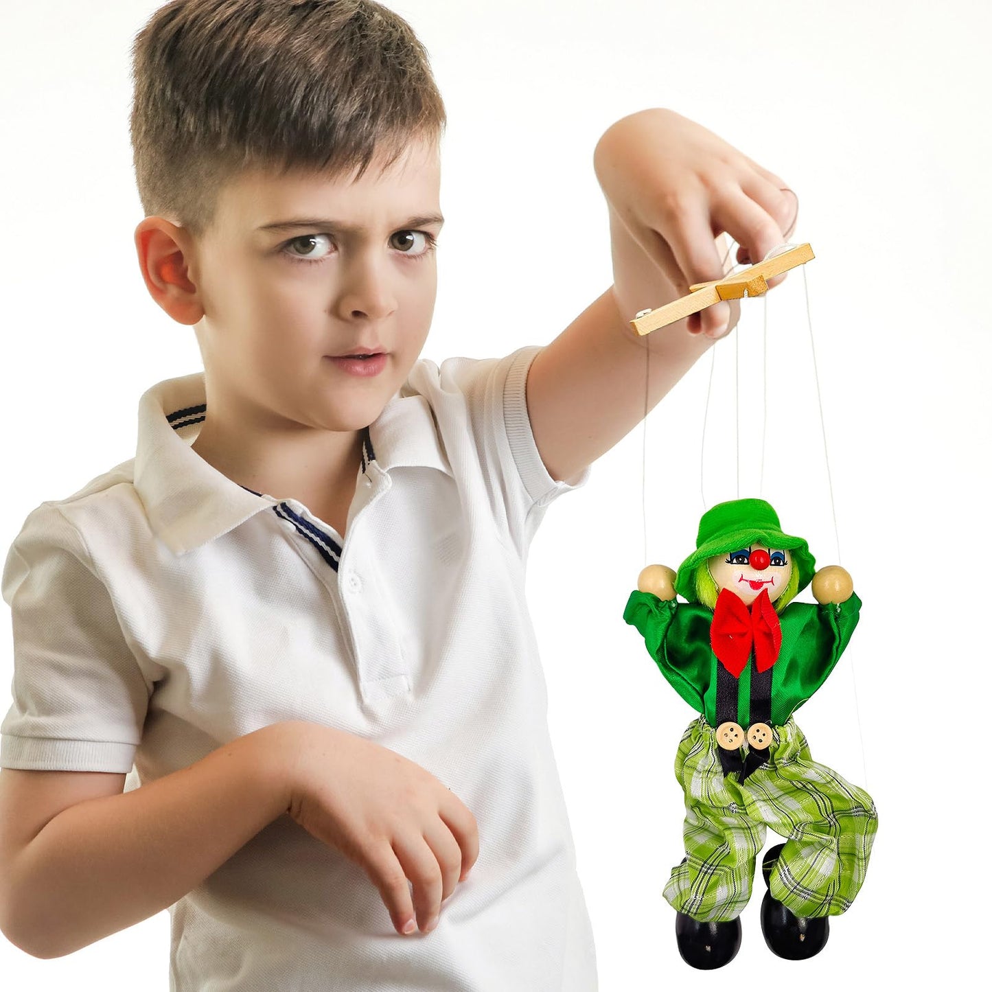 3Pack Wooden Marionette Puppets Clown Pull String Puppets Movable Hands and Feet,Include 6 Colors Clown Doll Interactive Toy for Birthday Theater Pretend Play Puppetry Party (3)