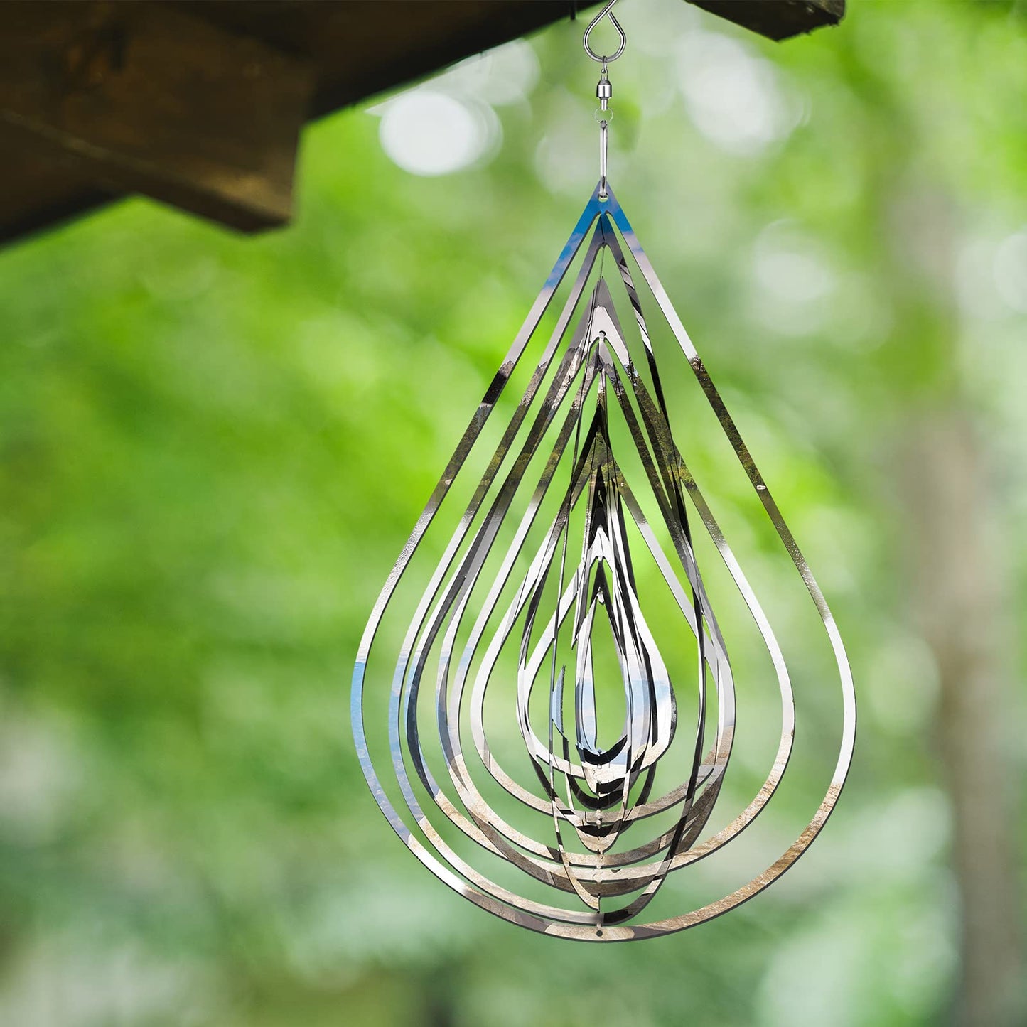 2 Pieces Heart Wind Spinner Outdoor Metal 3D Hanging Flowing Stainless Steel Mirrored Patio Wind Chime Decor for Yard Garden Balcony Women (Silver)