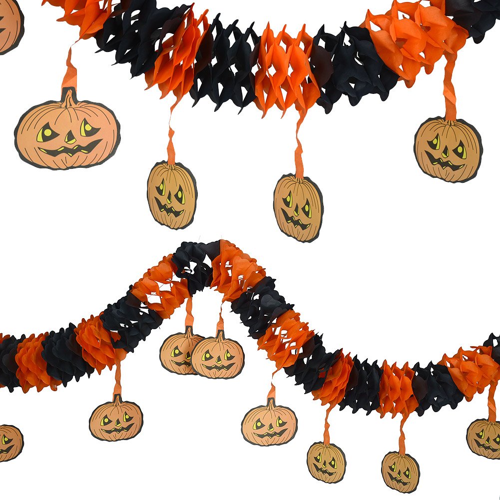 3Pcs 10Ft Precious Halloween Pumpkin Paper Chain Garland Decoration Prop Shape OH