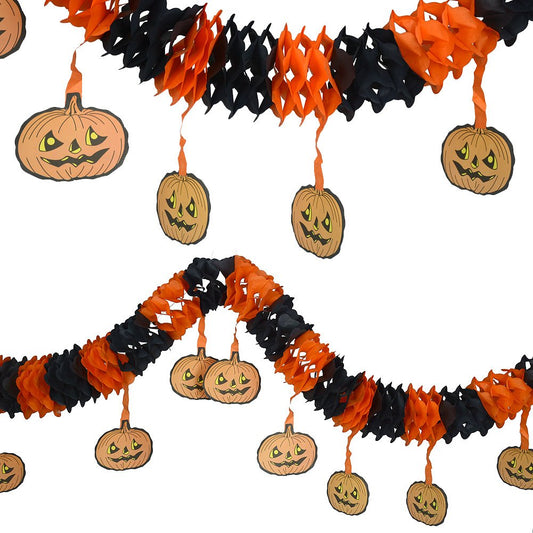 3Pcs 10Ft Precious Halloween Pumpkin Paper Chain Garland Decoration Prop Shape OH