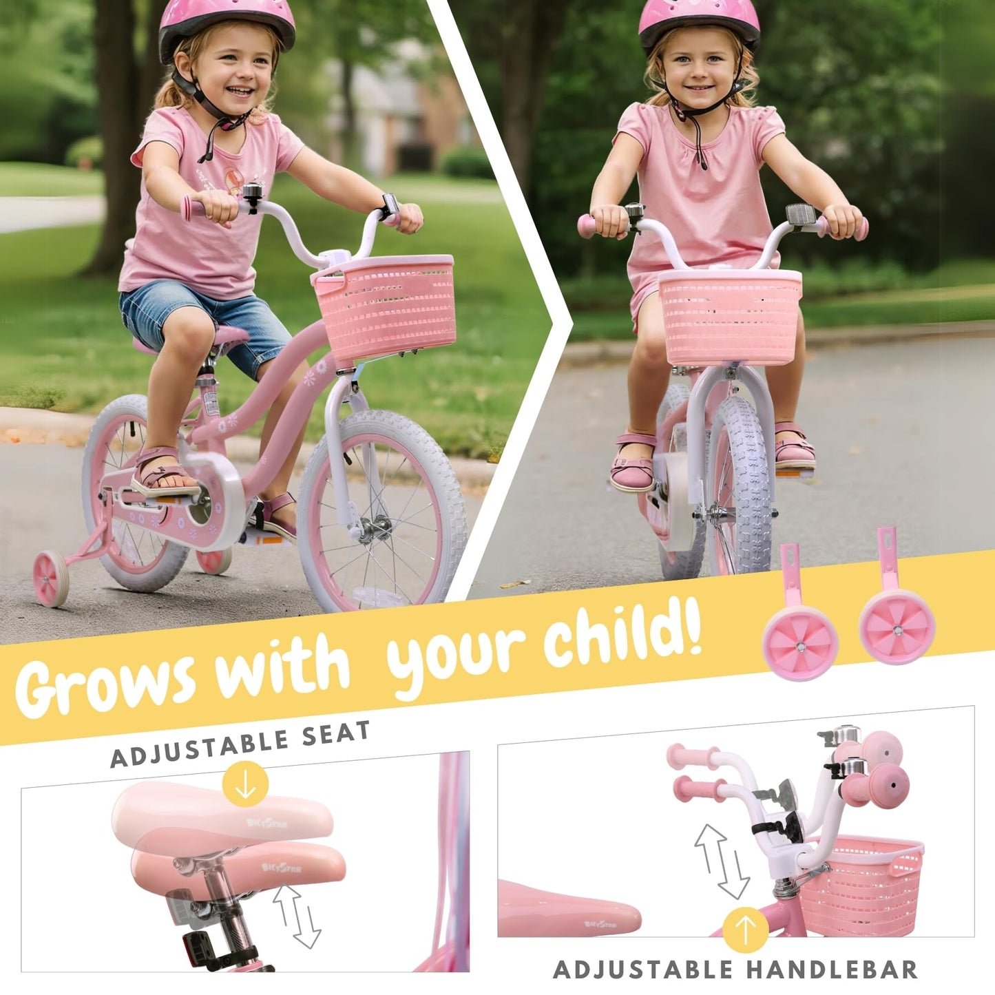 bicystar Girls Bike for Kids 3-5, Kids Bike with Training Wheels, Basket, Coaster Brake, Streamers, 12 inch Pink Pedal Bike for Kids, Birthday Gift