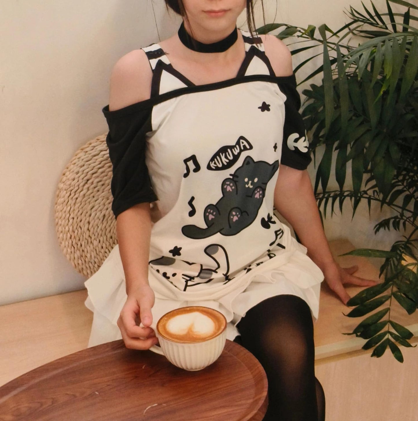 Y2k Kawaii Shirts for Women Cartoon Graphic Tees Off Shoulder Cutecore Shirts Harajuku Fashion Gothic Tops (Black,Small)