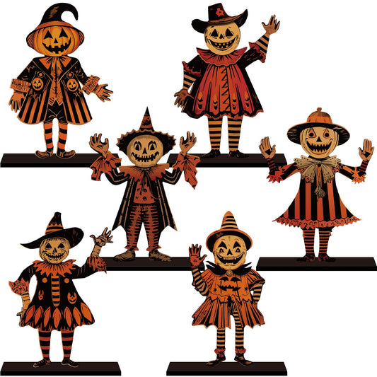 6pcs Vintage Halloween Decor for Home Wood Table Centerpieces 6.3x4.2inch Horror Spooky Scarecrow Pattern Vintage Halloween Decorations Party Table Centerpieces