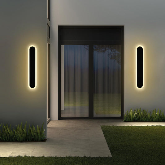 Wanluce 2-Pack 24in Modern LED Outdoor Wall Light Fixtures, IP65 Waterproof Outdoor Wall Sconces Lamps, 5 Colors Dimmable LED Black Linear Exterior Lighting Fixtures for House Patio Courtyard Porch