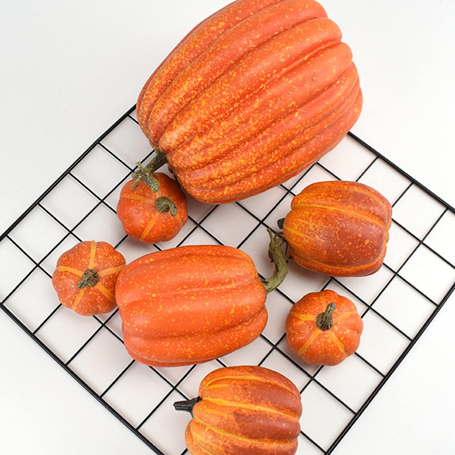 7Pcs Artificial Pumpkins of all Styles Halloween Decoration Rural Style Farmhouse Foam Pumpkin Harvest Season Thanksgiving Day is Suitable for Table top House Dining Table Party Decoration (Orange)