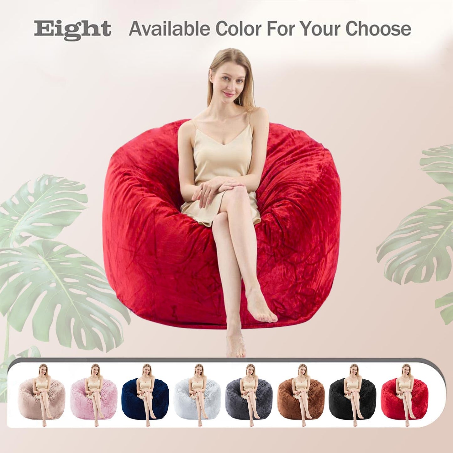 4FT Bean Bag Chairs for Adults，Bean Bag with Filler Included，Memory Foam Chair，with Flannel Cover, Detachable and Washable, Suitable for Lounge Chairs in bedrooms Dormitories (Red, 4FT)