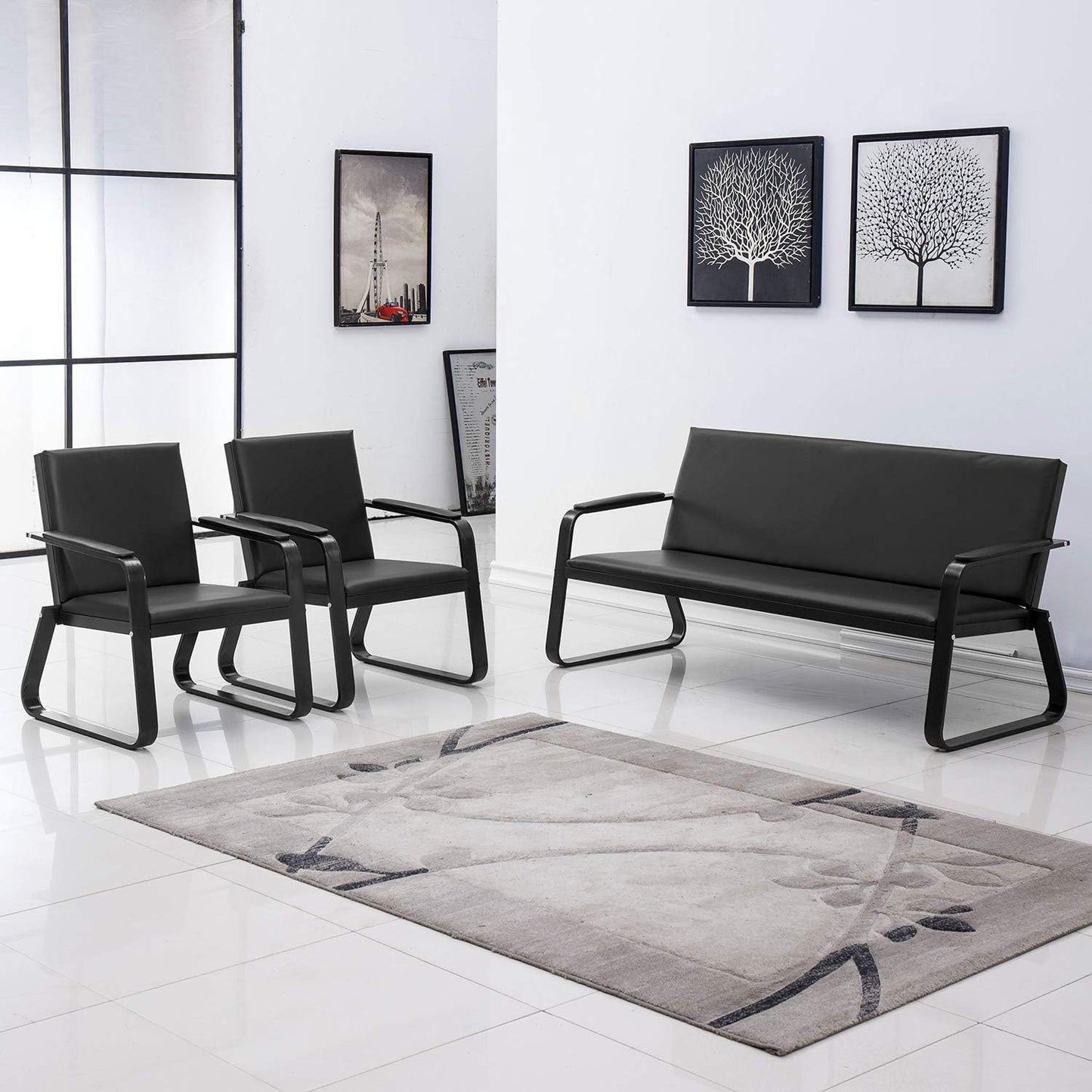 wonline Waiting Room Chair with Armrest PU Leather Office Furniture Bench Office Guest Seating Lobby Conference Reception Chairs for Airport Clinic Hospital Bank Salon Barber