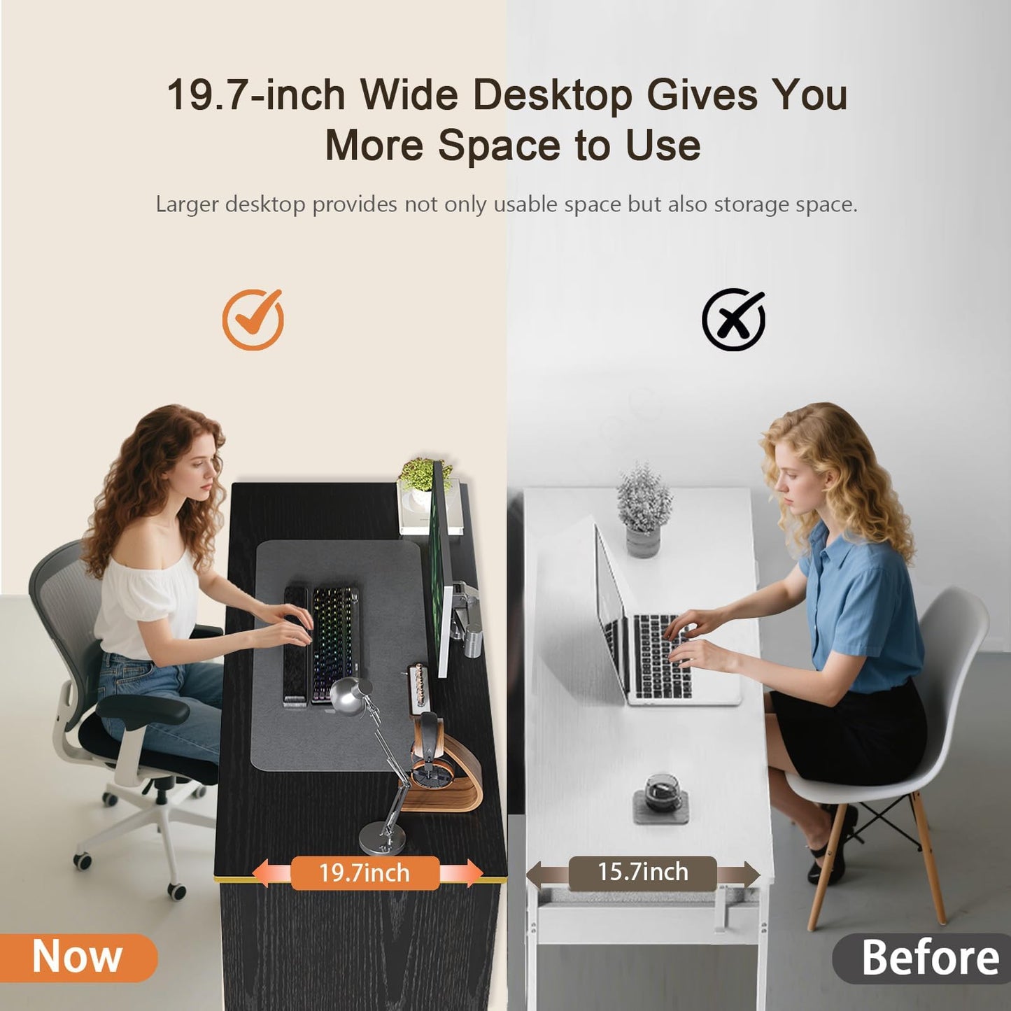 4 EVER WINNER Black Computer Desk with Drawers，47 Inch Home Office Desk with File Drawer and Hidden Handle, Writing Study Desk for Bedroom, Black Desk