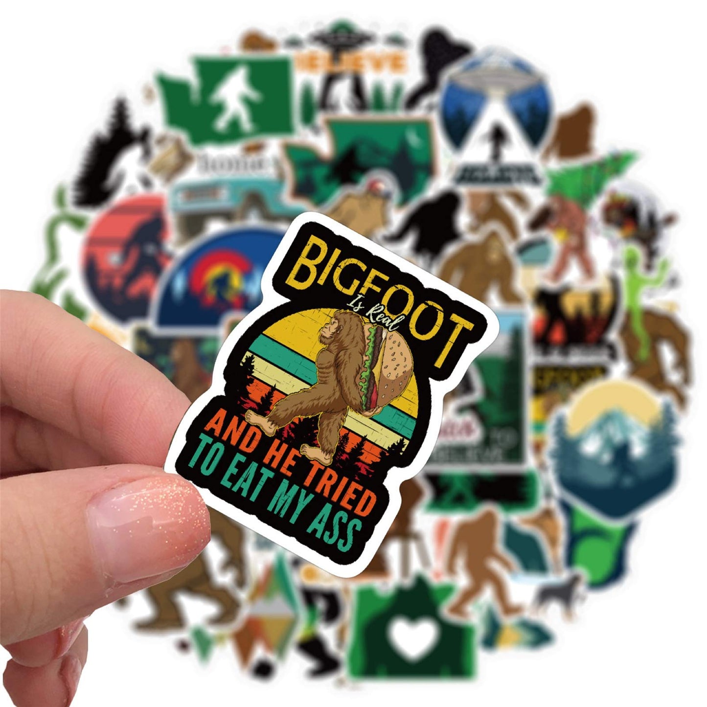 50Pcs Bigfoot Outdoor Nature Vinyls Stickers Laptop Sticker Waterproof Stickers Luggage Skateboard Water Bottle Stickers Decal Bicycle Bumper Snowboard Decorate Gift for Kid