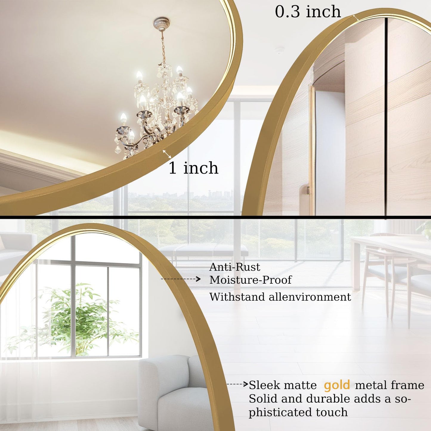 48 Inch Round Wall Mirror Gold Metal Framed Mirror Circle Mirror Modern Style HD Vanity Mirror Wall-Mounted Mirror for Entryways, Bathroom or Dorm