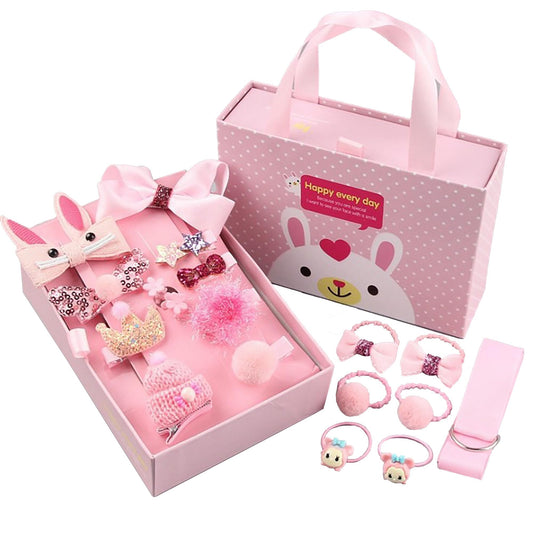 18 Pcs Cute Kids Hair Accessories Bow Elastic Hair Bands Toddler Hair Clips Various Styles Girls Hair Accessories With Organizer and Gift Box Suitable for Girls Baby Teenage Use
