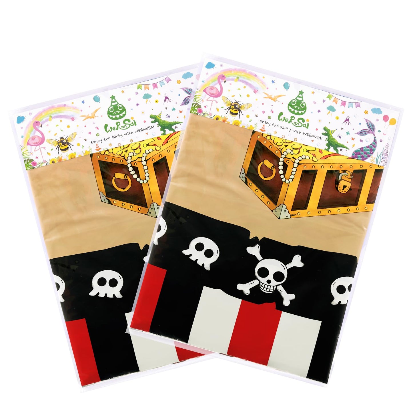 WERNNSAI Pirate Party Tablecloth - 2 Pack 54'' x 108'' Pirate Party Supplies Disposable Island Treasure Map Tablecover Nautical Adventure Theme Decorations for Boys Birthday Dining Table Cover