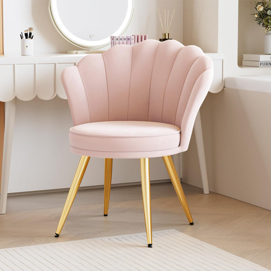Aivermeil Velvet Accent Chair with Gold Metal Legs, Vanity Chair for Makeup Room, Upholstered Guest Chair for Living Room, for Bedroom, Light Pink
