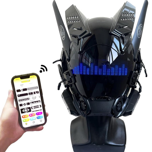 WKYBHUD Cyberpunk LED Mask - Bluetooth Control, Customizable Display, USB Rechargeable for Nightclub, Festivals, Raves, Christmas, Cosplay (Blue)