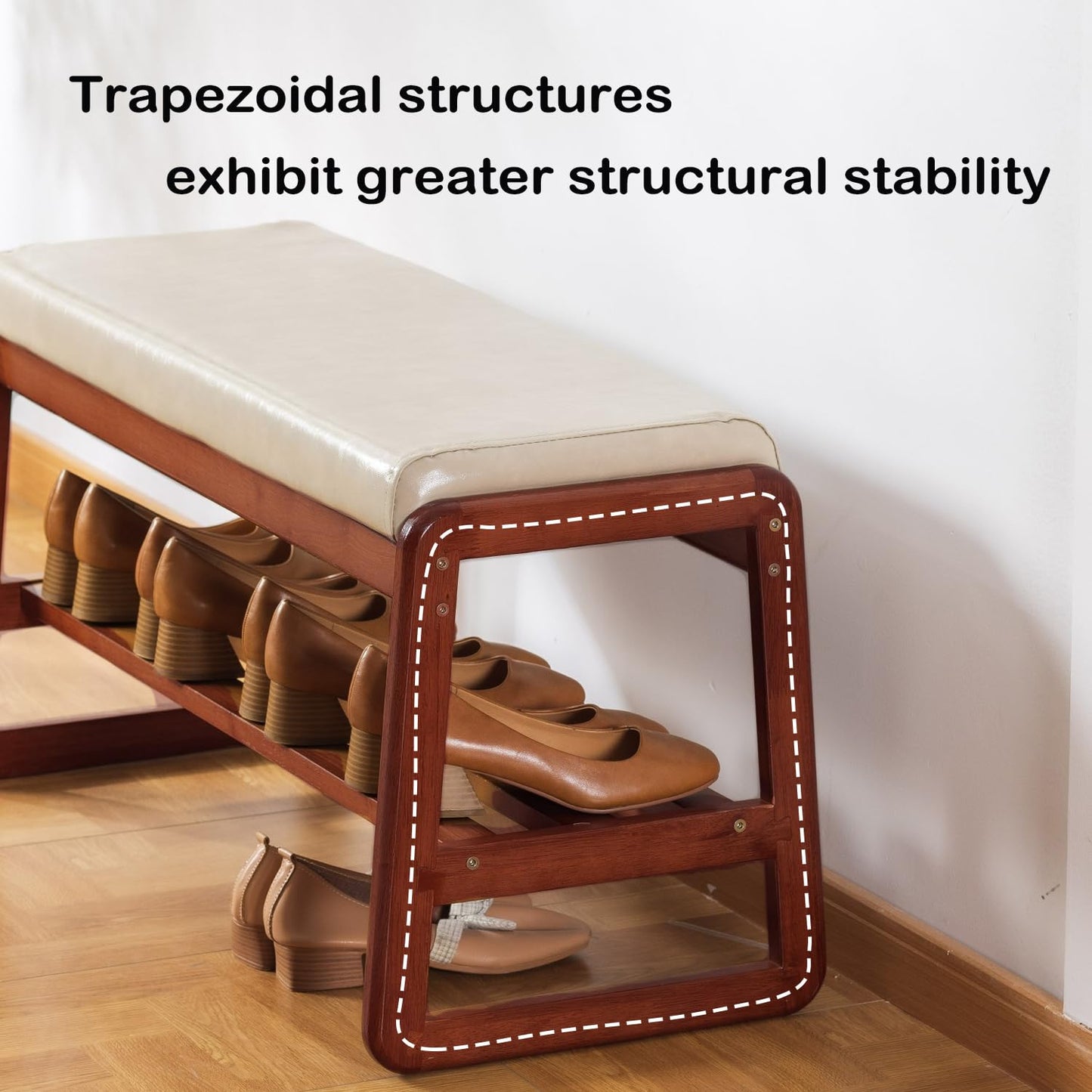 ABAMFUR Shoe Rack Bench, Solid Wood Entryway Bench, Shoe Storage with Cushion Seat for Entry, Hallway (Beige-39.4")