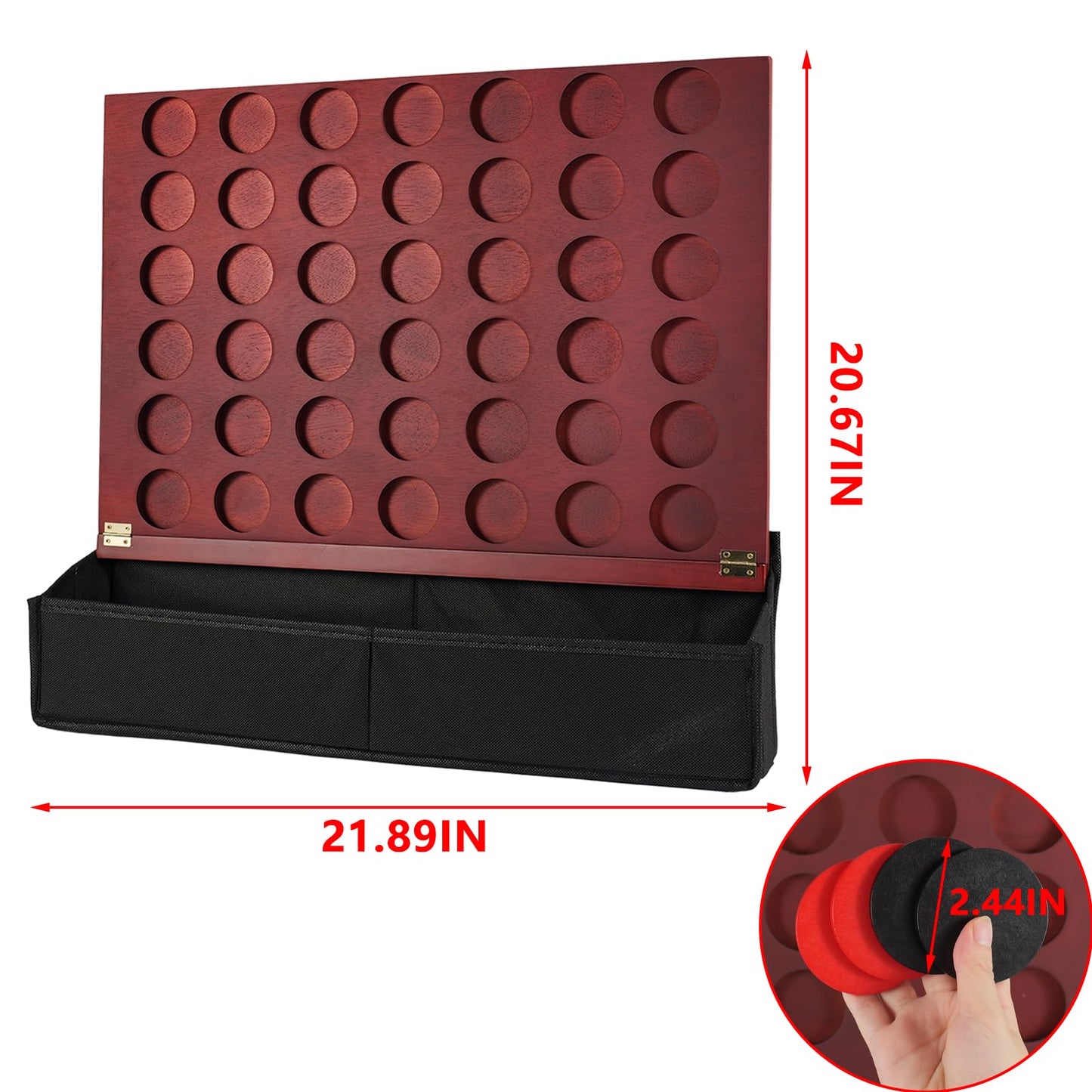 Wahartoly Wall Mounted Wooden Giant 4 in A Row Room Wall Decor Game Accessories and Decor Four in A Row with Pieces Coins Large Size 22 Inch Drop Four Connect Game Solid Wood Game Board (Red Peach)
